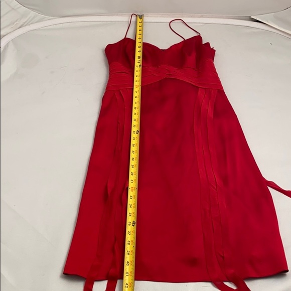 Nicole Miller red silk spaghetti strap v-neck cocktail dress - Picture 10 of 11